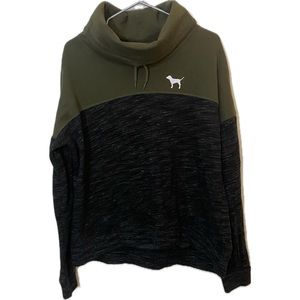 Victoria's Secret PINK VS Marl Black Olive Green Cowl Pullover - Large